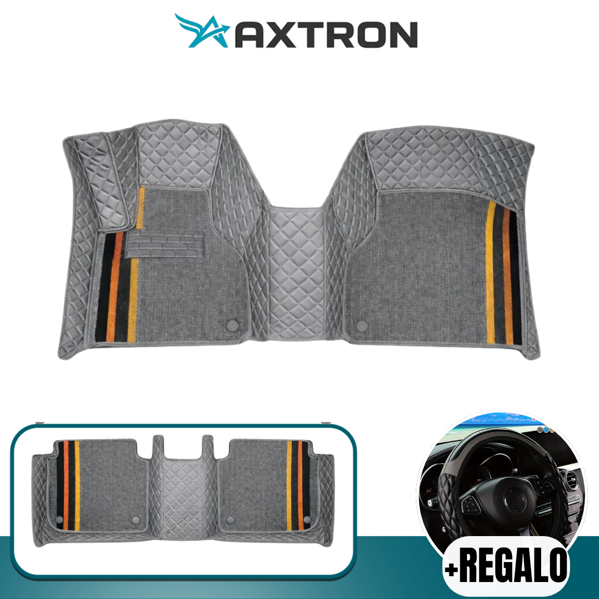 Kit completo de alfombras de cuero personalizadas para tu auto + REGALO: funda para volante